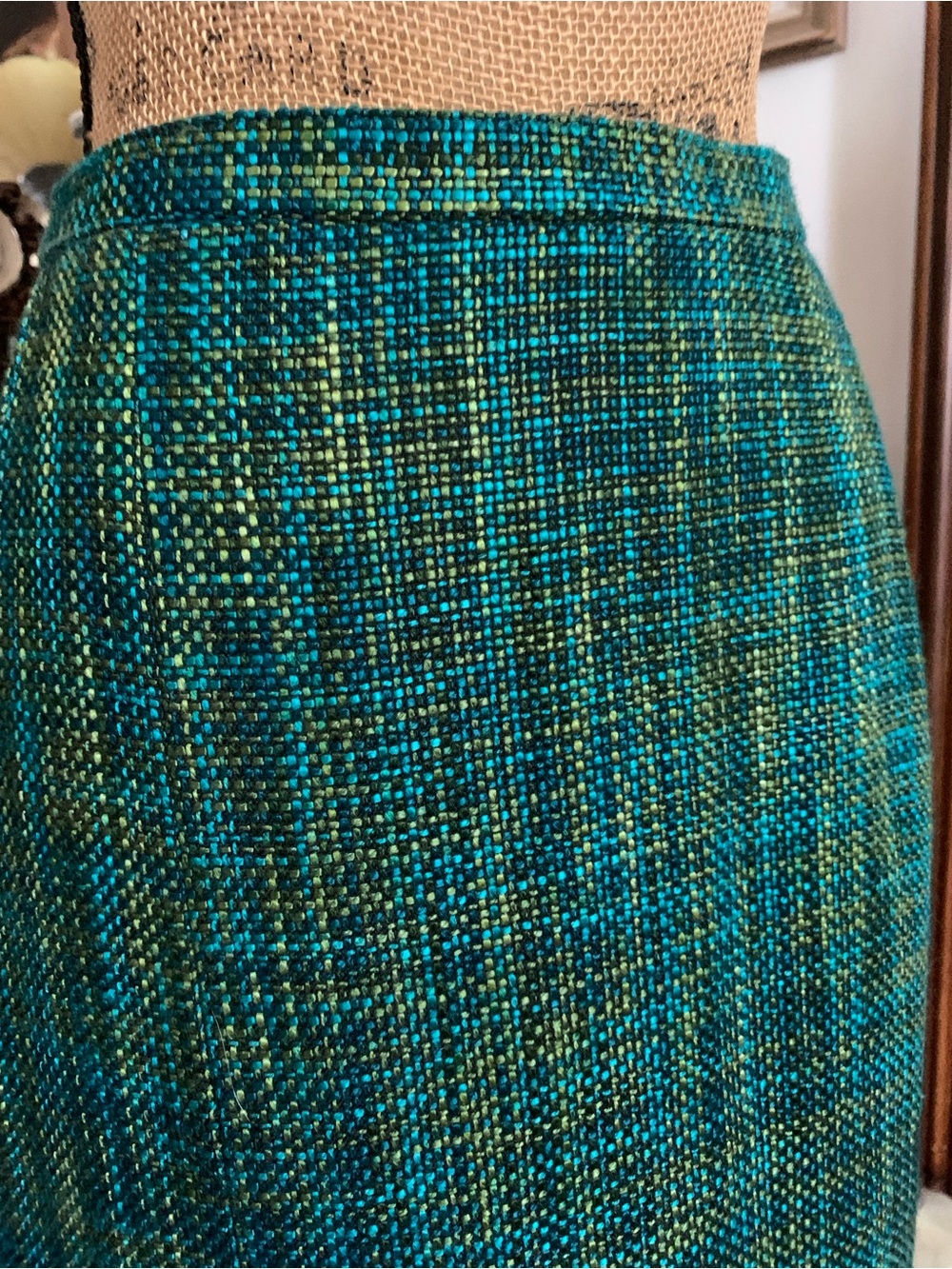 Vintage Victorian-inspired 50's-inspo Edwardian-inspo Turquoise Tweed Skirt - Picture 7 of 16